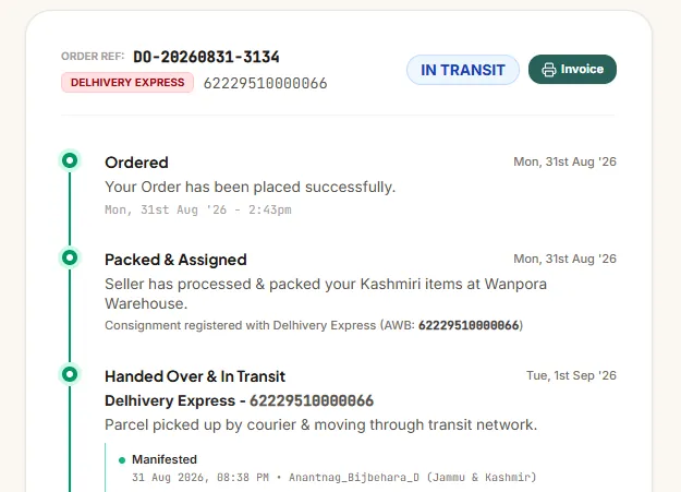 Order Tracking at Deenz Organics