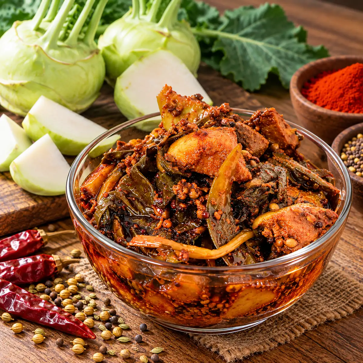 Kashmiri Kohlrabi Pickle (Koshur Monje Achar / Ganth Gobhi Achar) - Photo 2