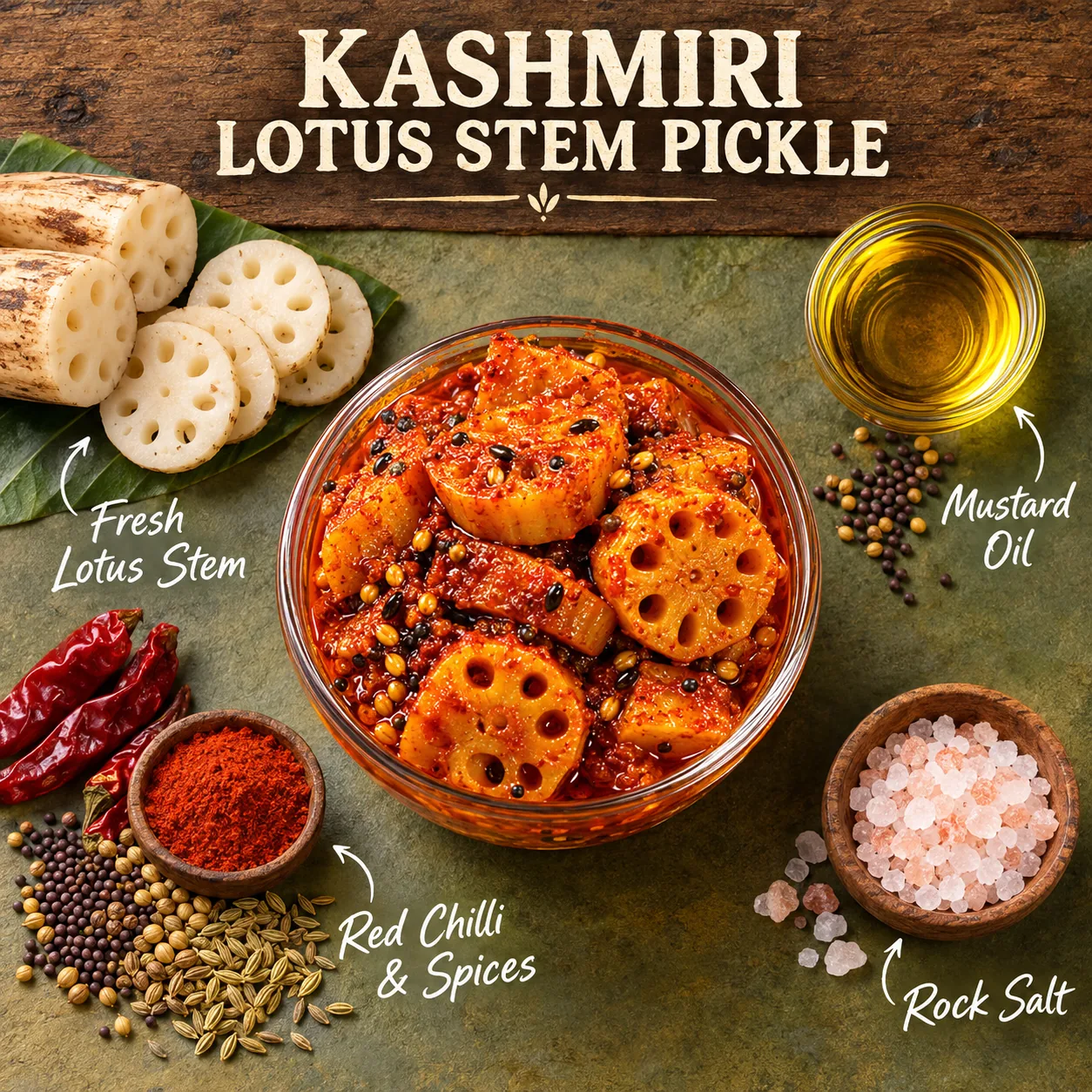 Kashmiri Lotus Stem Pickle (Koshur Nadru Achar / Kamal Kakdi Pickle) - Photo 2